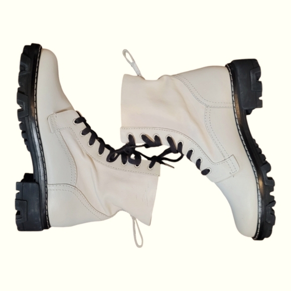 NEW Rag & Bone Shiloh Leather Lace-Up Moto Boot Antique White - Picture 5 of 13